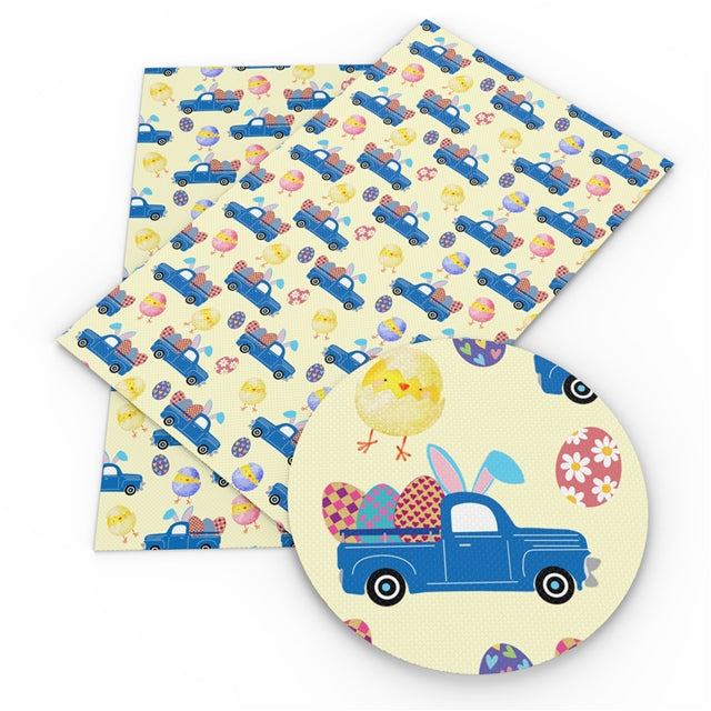 Easter Truck Printed Faux Leather Sheet