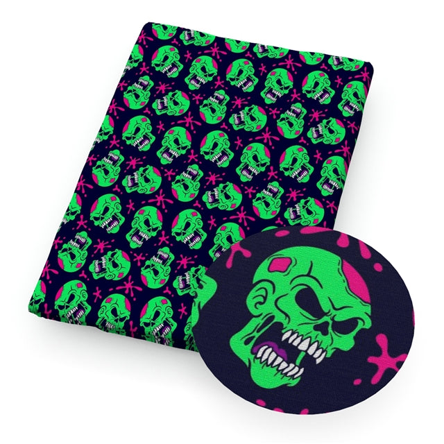 Skull Monster Halloween Scary Printed Bullet Textured Liverpool Fabric