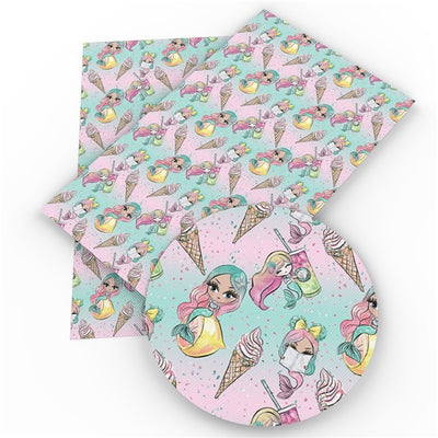 Mermaids Litchi Printed Faux Leather Sheet Litchi has a pebble like feel with bright colors