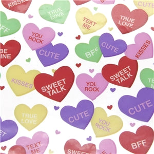 Valentine Candy Hearts Printed See Through,Clear, Transparent Sheet