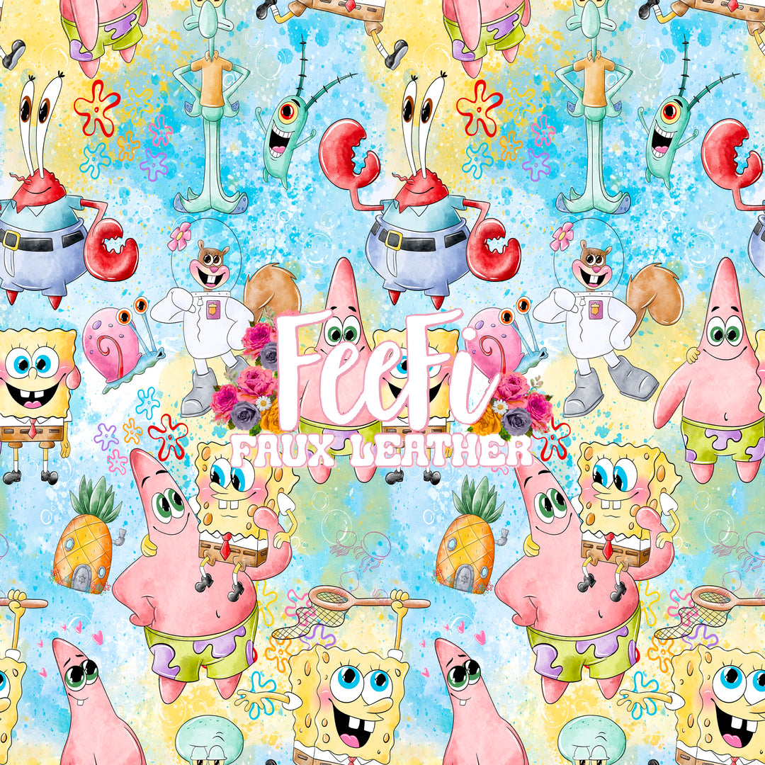 Sponge Bob Litchi Printed Faux Leather Sheet