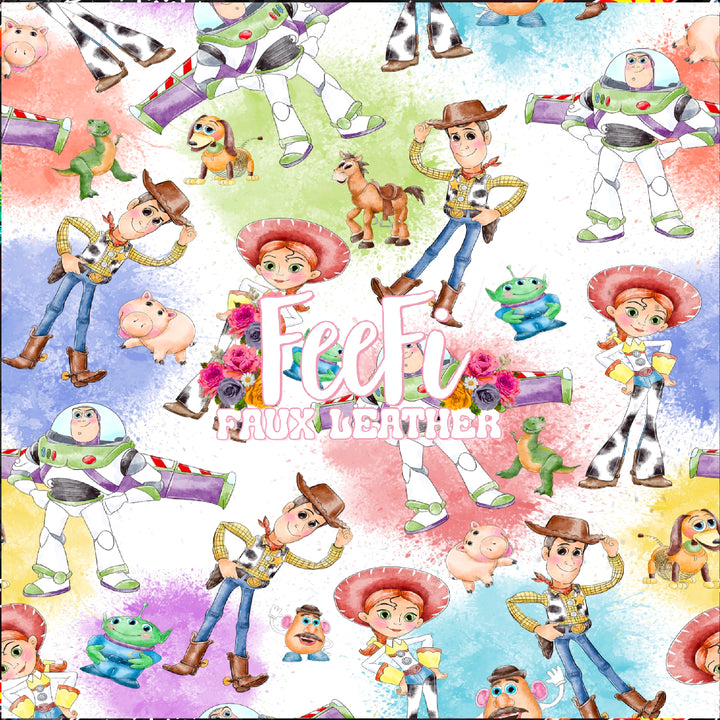 Toy Story Litchi Printed Faux Leather Sheet Litchi has a pebble like feel with bright colors
