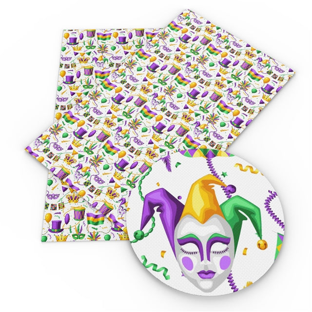 Mardi Gras Smooth Printed Faux Leather Sheet FeeFiFauxLeather