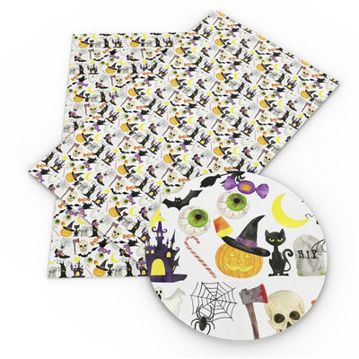 Halloween Litchi Printed Faux Leather Sheet