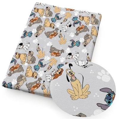 Dogs Pluto, Dalmatians, Stitch and more Litchi Printed Faux Leather Sheet