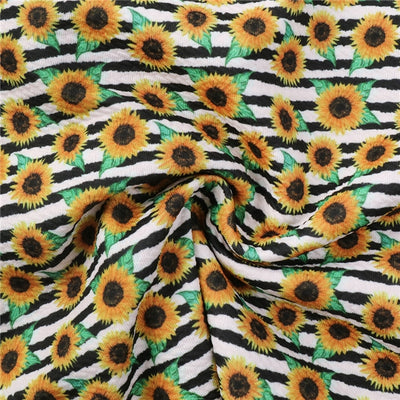 Sunflowers on Stripes Print Bullet Textured Liverpool Fabric