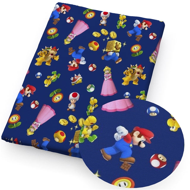 Mario Bros Litchi Printed Faux Leather Sheet Litchi has a pebble like feel with bright colors