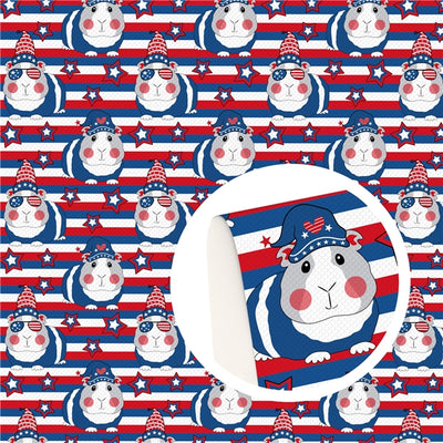 Red, White and Blue Hamster Printed Faux Leather Sheet