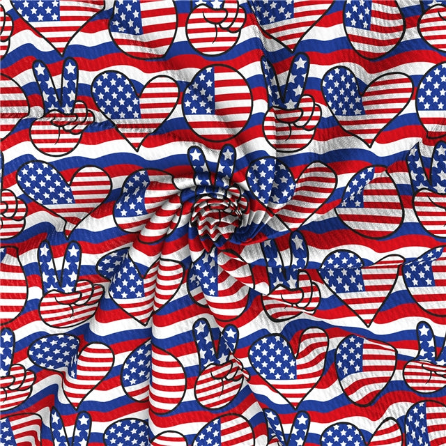 Red, White and Blue Peace and Flag Bullet Textured Liverpool Fabric