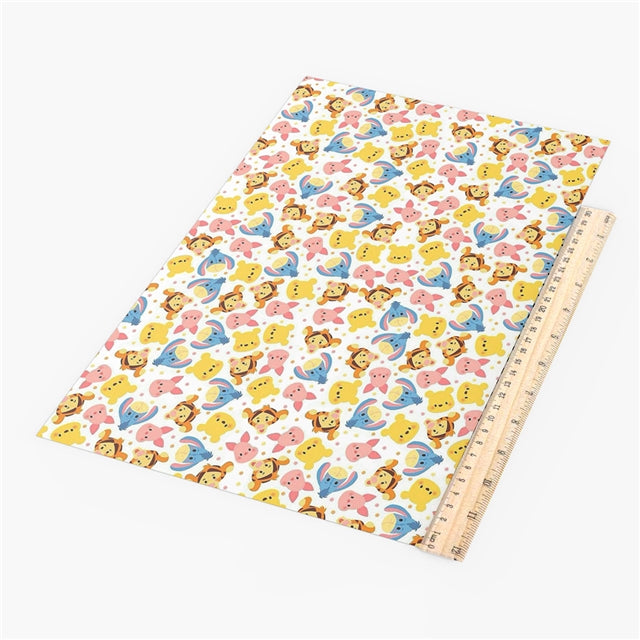 Winnie the Pooh Piglet Litchi Printed Faux Leather Sheet Litchi has a pebble like feel with bright colors