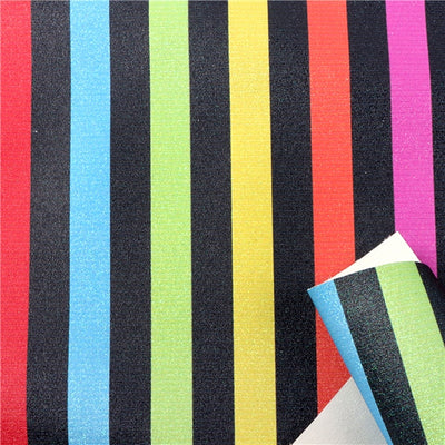 Colorful Stripes Fine Glitter Printed Faux Leather Sheet