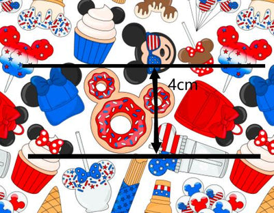 Mickey Red, White and Blue Litchi Printed Faux Leather Sheet Litchi has a pebble like feel with bright colors