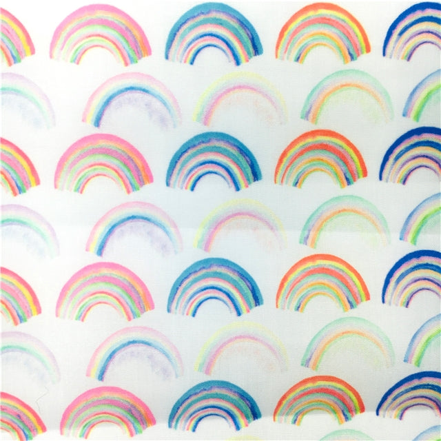 Rainbows Print Textured Liverpool/ Bullet Fabric with a textured feel