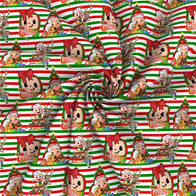 Cocomelon Christmas Printed Bullet Textured Liverpool Fabric