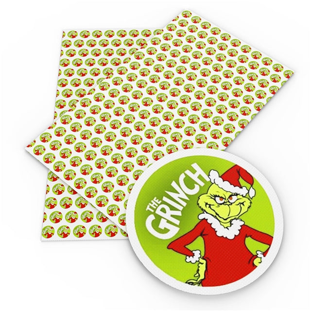 Dr Seuss The Grinch Litchi Printed Faux Leather Sheet Litchi has a pebble like feel with bright colors