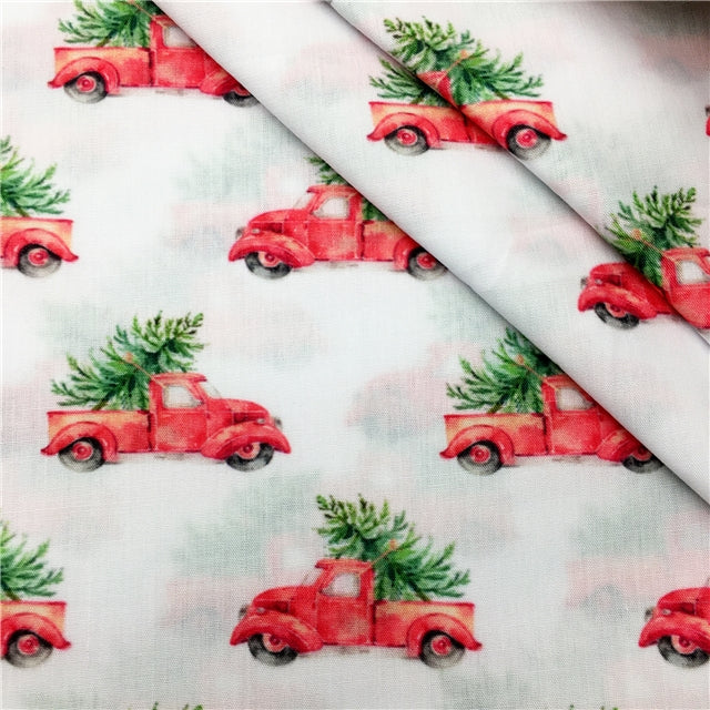 Red Christmas Truck Bullet Textured Liverpool Fabric