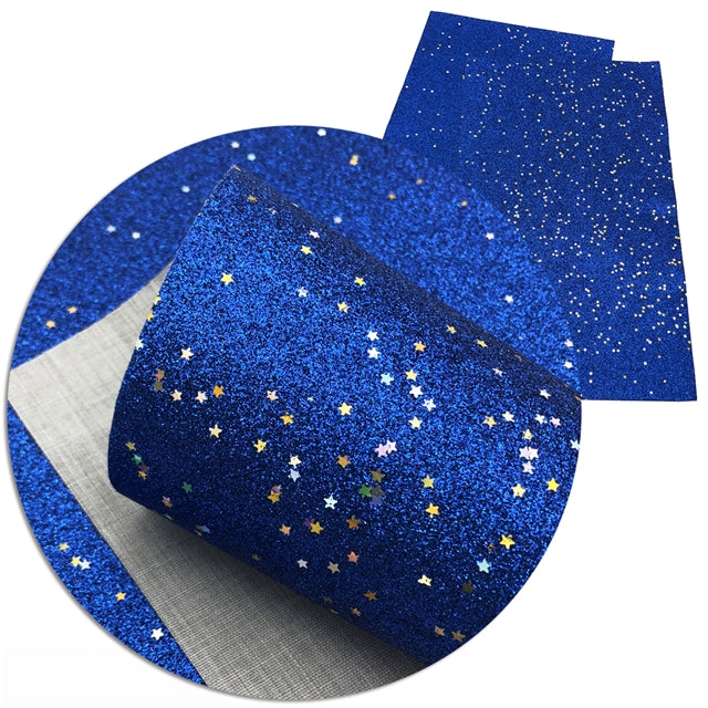 Fine Glitter with Stars Printed Sheet Multiple Colors