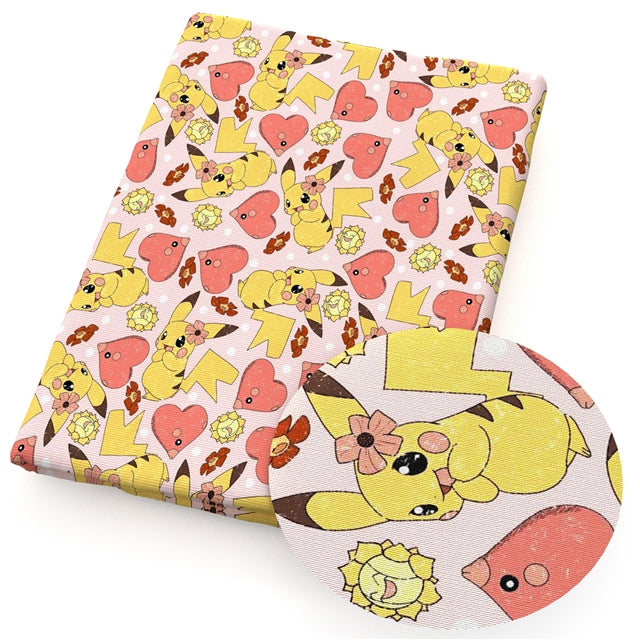 Pokemon Characters Litchi Printed Faux Leather Sheet