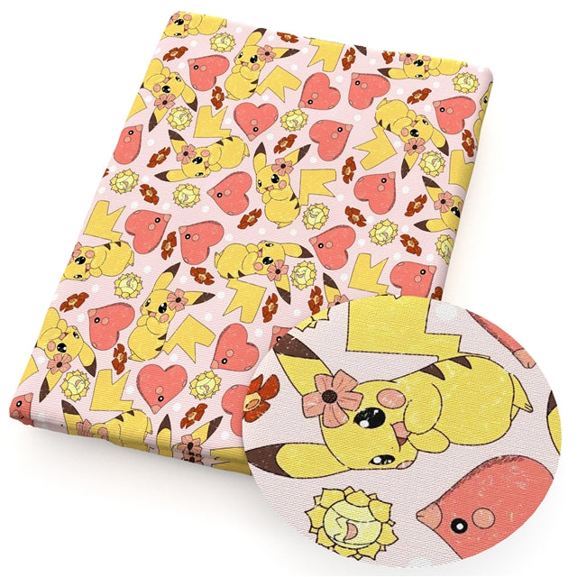 Pokemon Characters Litchi Printed Faux Leather Sheet Litchi has a pebble like feel with bright colors