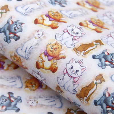 Kittens Aristocat Litchi Printed Faux Leather Sheet Litchi has a pebble like feel with bright colors
