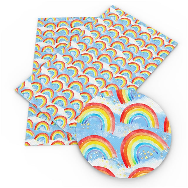 Colorful Rainbow Design Litchi Printed Faux Leather Sheet Litchi has a pebble like feel with bright colors