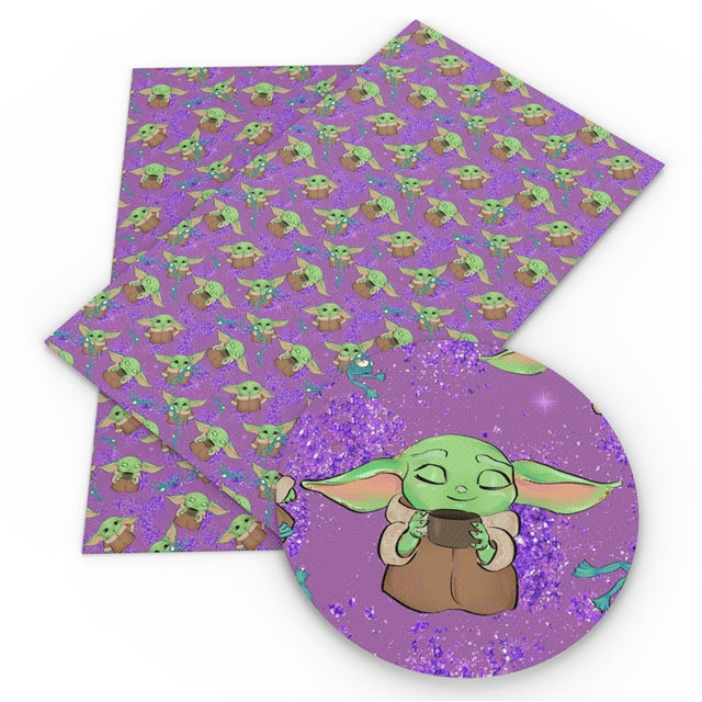 Baby Yoda Litchi Printed Faux Leather Sheet