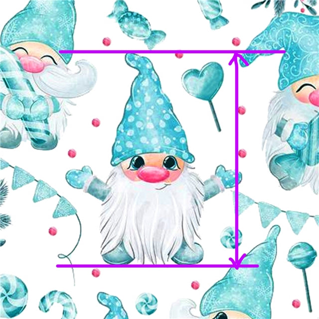 Christmas Gnomes Litchi Printed Faux Leather Sheet Litchi has a pebble like feel with bright colors