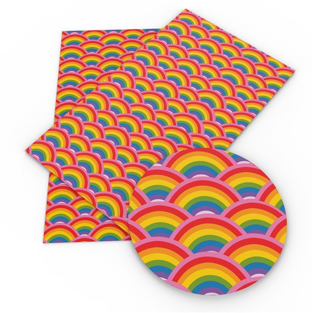 Rainbows Litchi Printed Faux Leather Sheet Litchi has a pebble like feel with bright colors