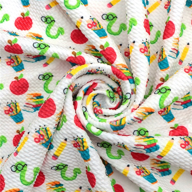 Back To School Apple and Worm Textured Liverpool/ Bullet Fabric FeeFiFauxLeather