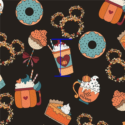 Coffee, Fall Snacks Litchi Printed Faux Leather Sheet