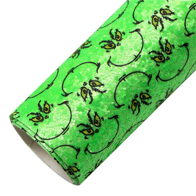 The Grinch Chunky Glitter Printed Faux Leather Sheet