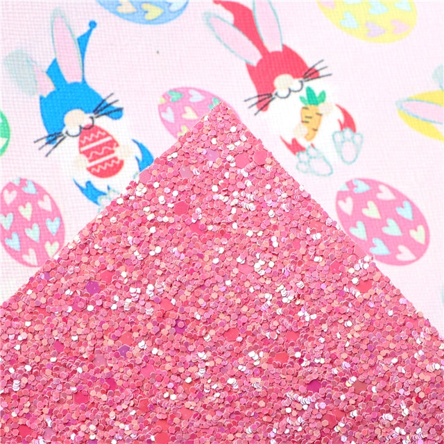 Easter Bunny with Glitter Double Pattern Faux Leather Sheet