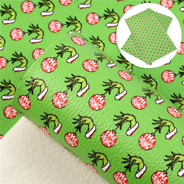 Dr Seuss The Grinch Litchi Printed Faux Leather Sheet FeeFiFauxLeather