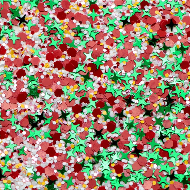Christmas Red, Pink and Green Chunky Glitter Printed Faux Leather Print Sheet