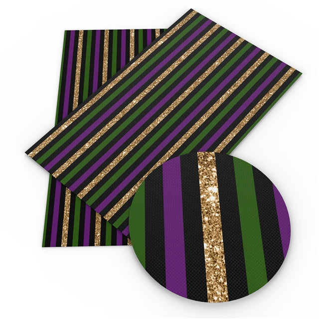 Mardi Gras Color Stripes Printed Faux Leather Sheet