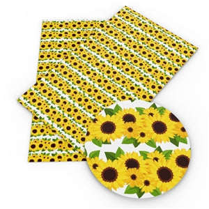 Sunflower Litchi Printed Faux Leather Sheet