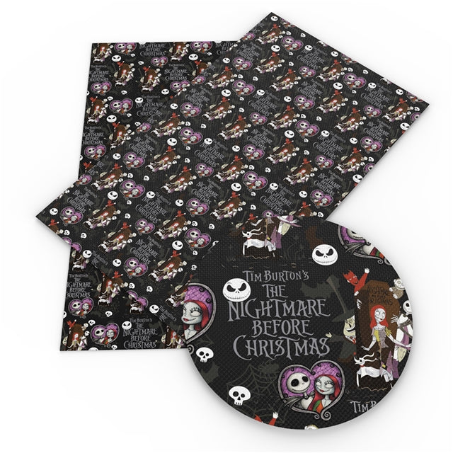 Nightmare Before Christmas Halloween Litchi Printed Faux Leather Sheet