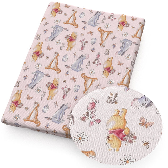 Winnie the Pooh and Friends Litchi Printed Faux Leather Sheet Litchi has a pebble like feel with bright colors