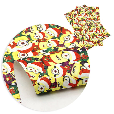 Minions Christmas Fine Glitter Printed Faux Leather Sheet