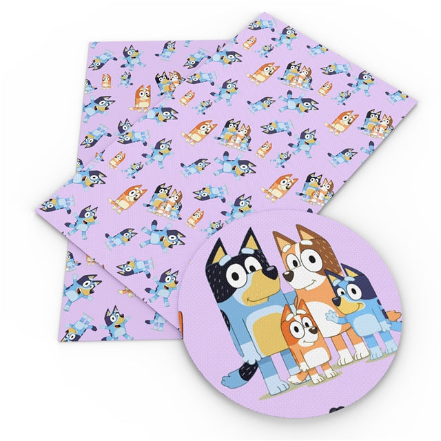 Blue Dog Cartoon Litchi Printed Faux Leather Sheet