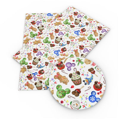 Mickey Snacks Christmas Litchi Printed Faux Leather Sheet Litchi has a pebble like feel with bright colors