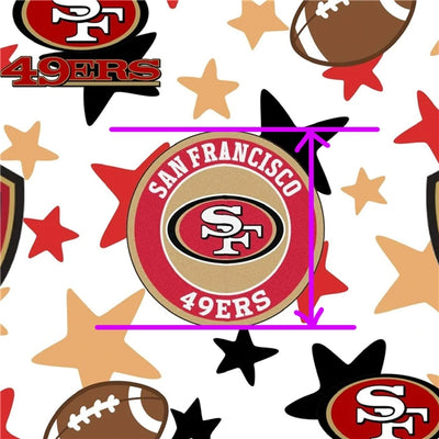49ers Football Litchi Printed Faux Leather Sheet Litchi has a pebble like feel with bright colors