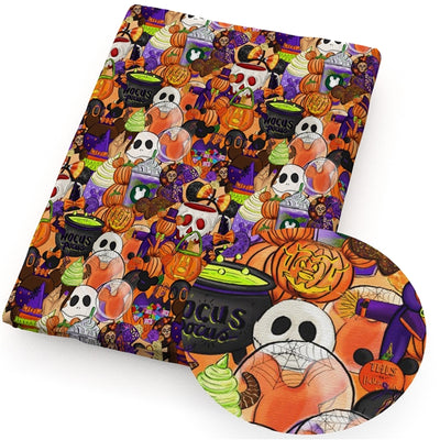 Halloween Mickey Litchi Printed Faux Leather Sheet