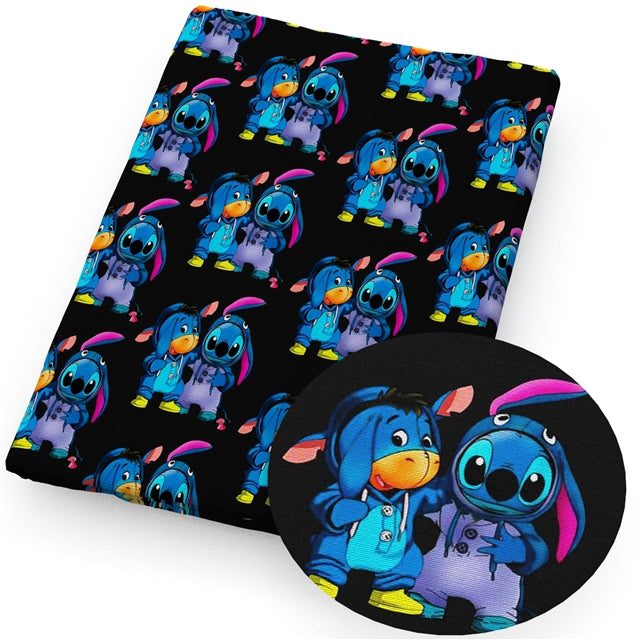 Blue Alien and Donkey Halloween Litchi Printed Faux Leather Sheet