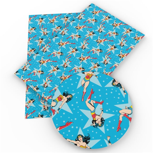 Wonder Woman Printed Faux Leather Sheet Litchi has a pebble like feel with bright colors