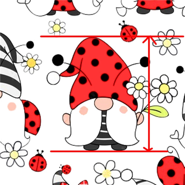 Ladybug Gnomes Print Bullet Textured Liverpool Fabric