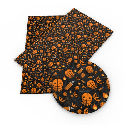 Halloween Head Litchi Printed Faux Leather Sheet