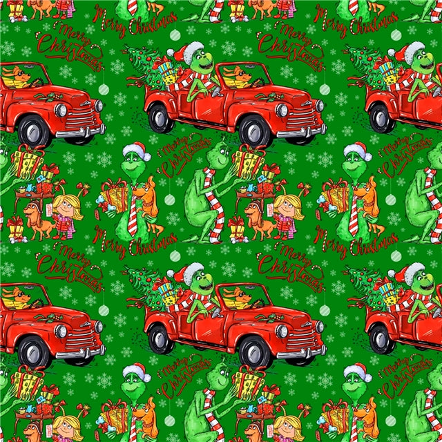 Dr Seuss The Grinch Christmas Litchi Printed Faux Leather Sheet Litchi has a pebble like feel with bright colors