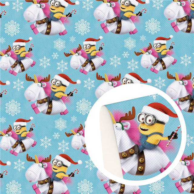Minions Christmas Litchi Printed Faux Leather Sheet
