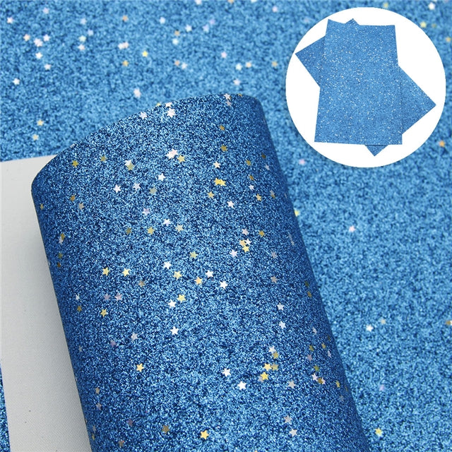 Fine Glitter with Stars Printed Sheet Multiple Colors